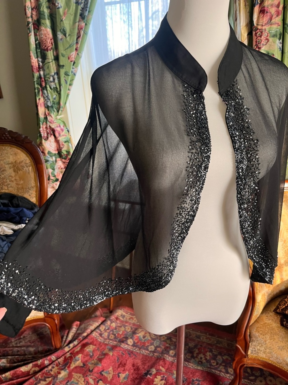 Sheer Black Beaded Bolero Shrug